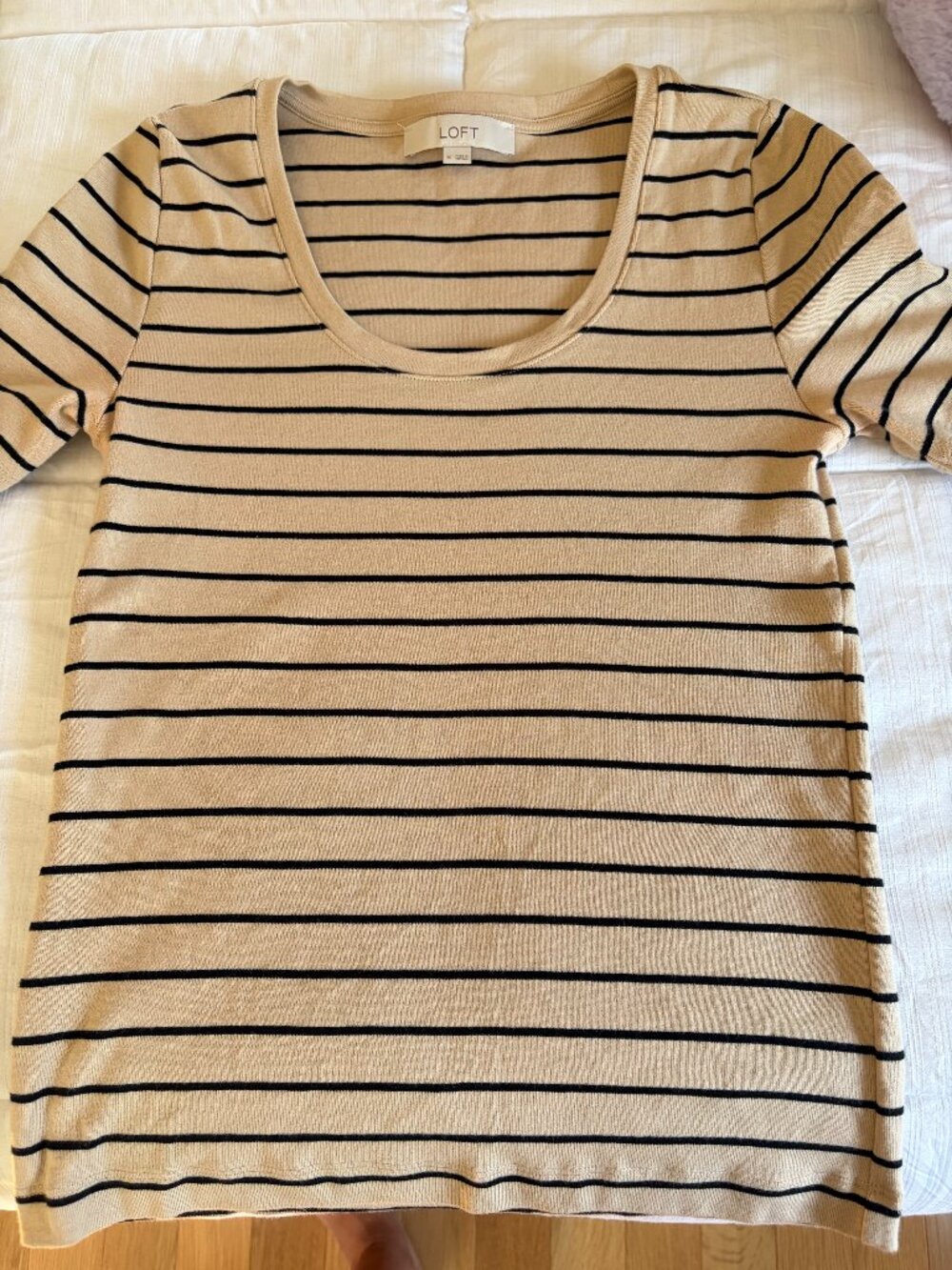 Loft Tan & Black Striped T-Shirt